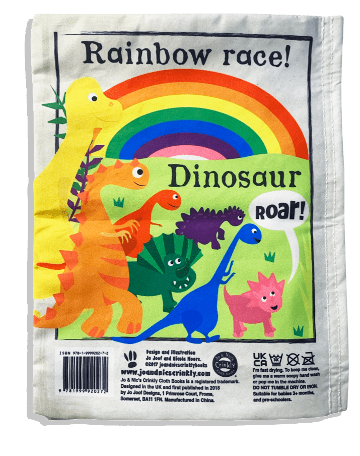 Jo & Nic's Crinkle Cloth Books Sensory Toy Nursery Times Rainbow Dinosaurs Crinkle Cloth Book