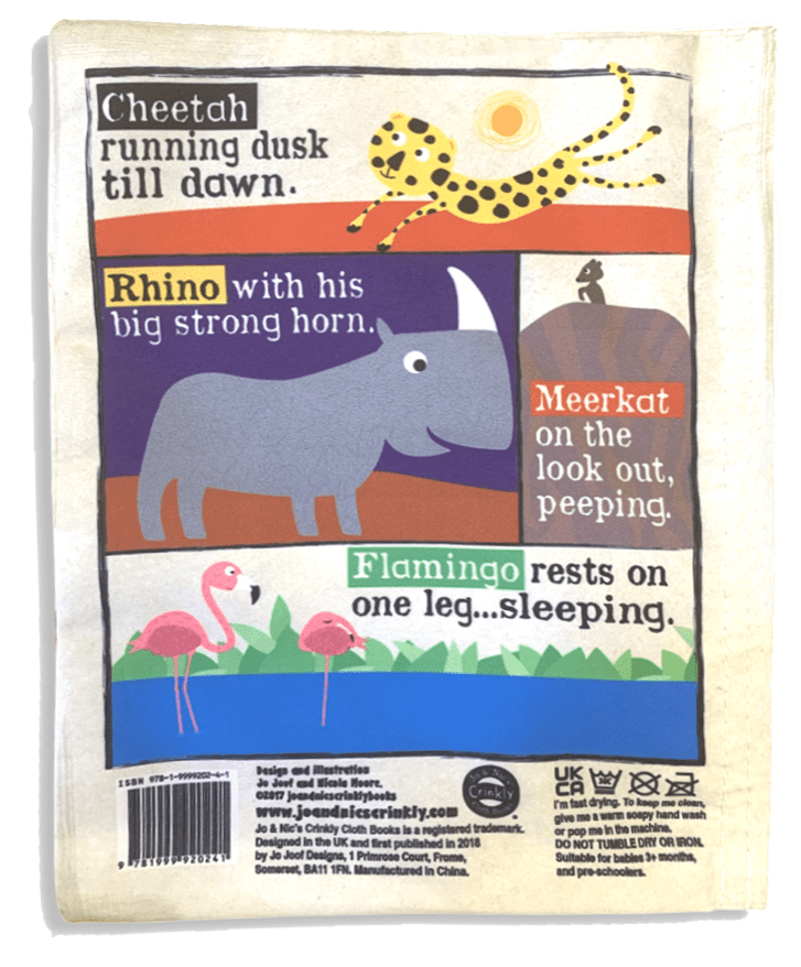 Jo & Nic's Crinkle Cloth Books Sensory Toy Nursery Times Safari Animals Crinkle Cloth Book