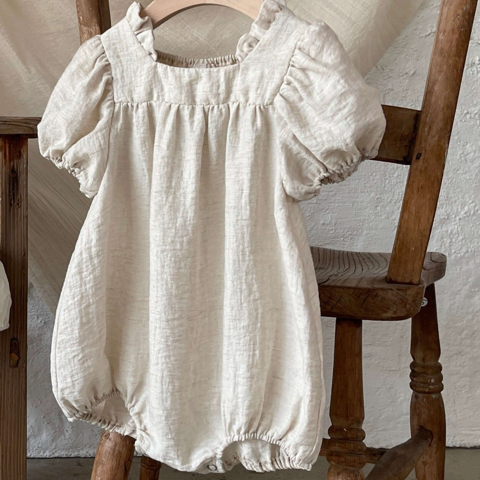 La Camel Romper Beige Frill Baby Bubble Romper