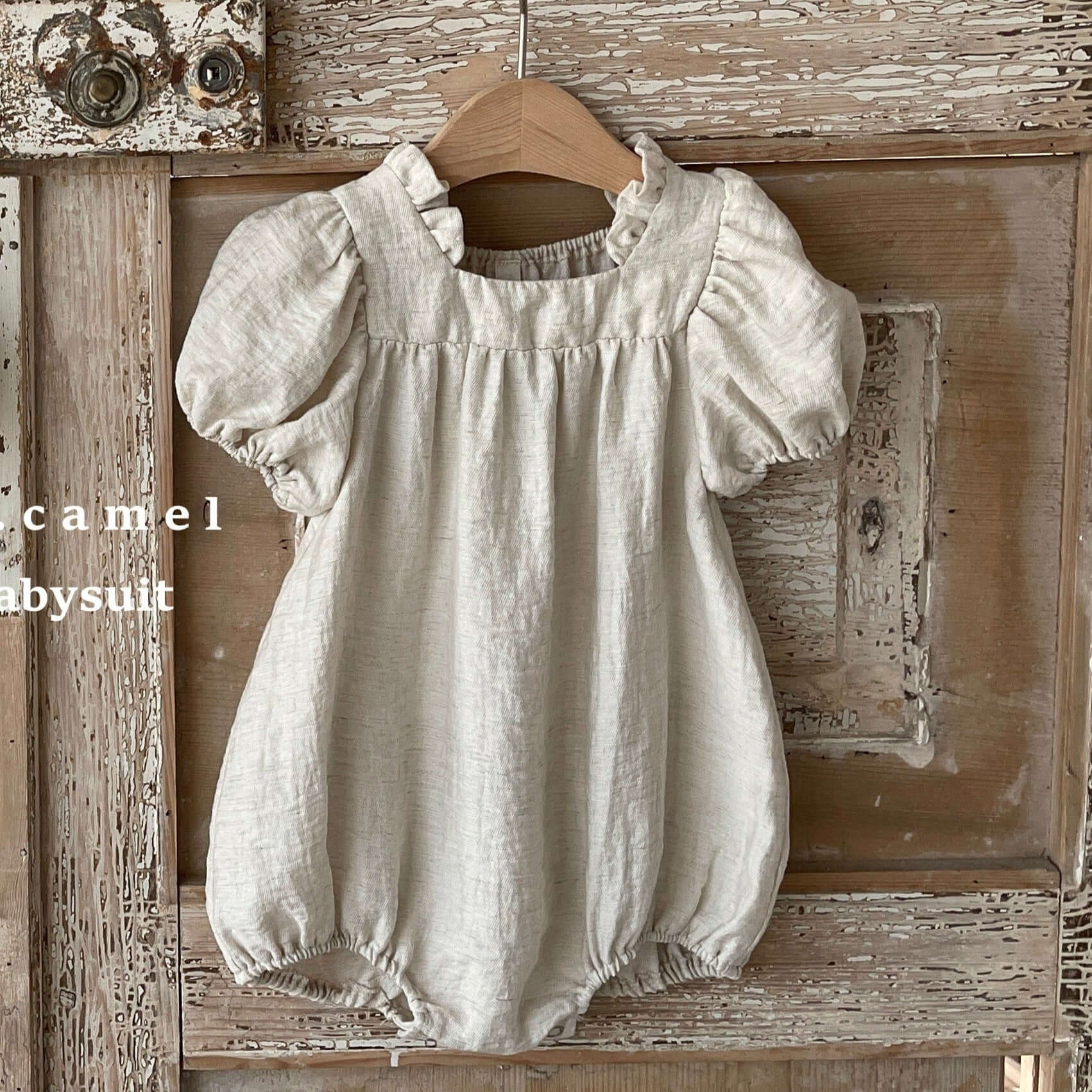 La Camel Romper Beige Frill Baby Bubble Romper