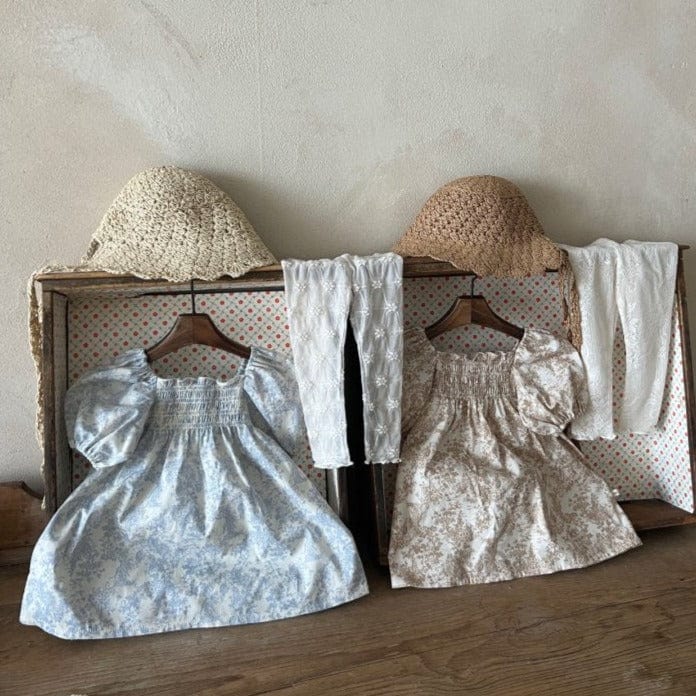 LALA Dress Girls Smocked Puff Sleeve Dress (Beige)