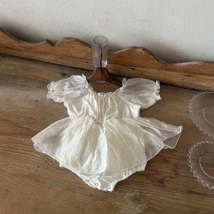 LALA Romper Puff Sleeve Baby Romper Dress (Ivory)