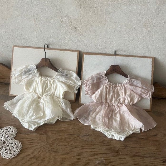 LALA Romper Puff Sleeve Baby Romper Dress (Ivory)