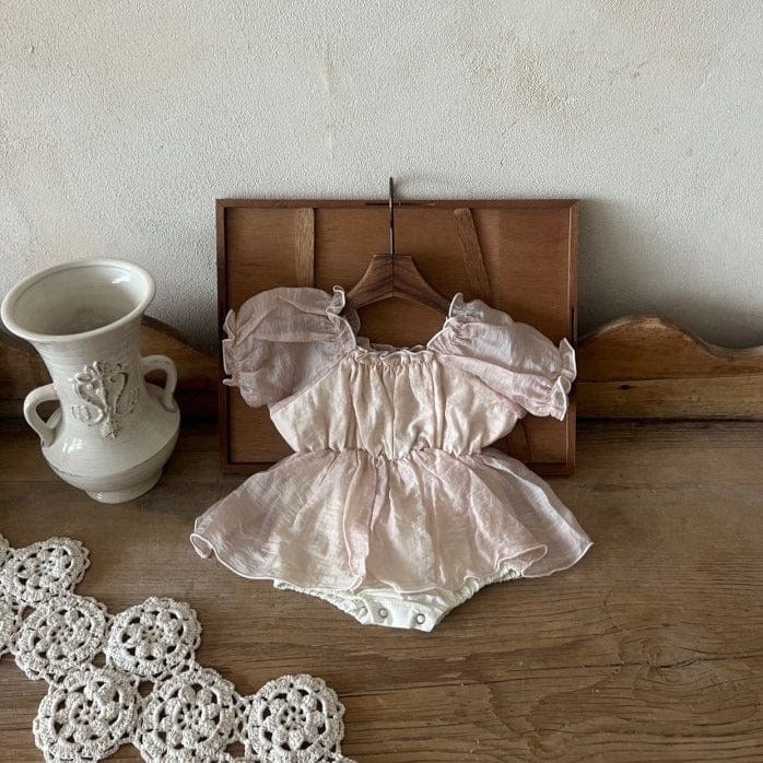 LALA Romper Puff Sleeve Baby Romper Dress (Ivory)