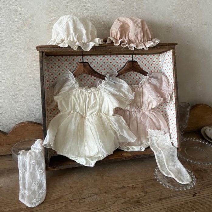 LALA Romper Puff Sleeve Baby Romper Dress (Ivory)