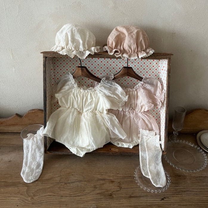 LALA Romper Puff Sleeve Baby Romper Dress (Ivory)