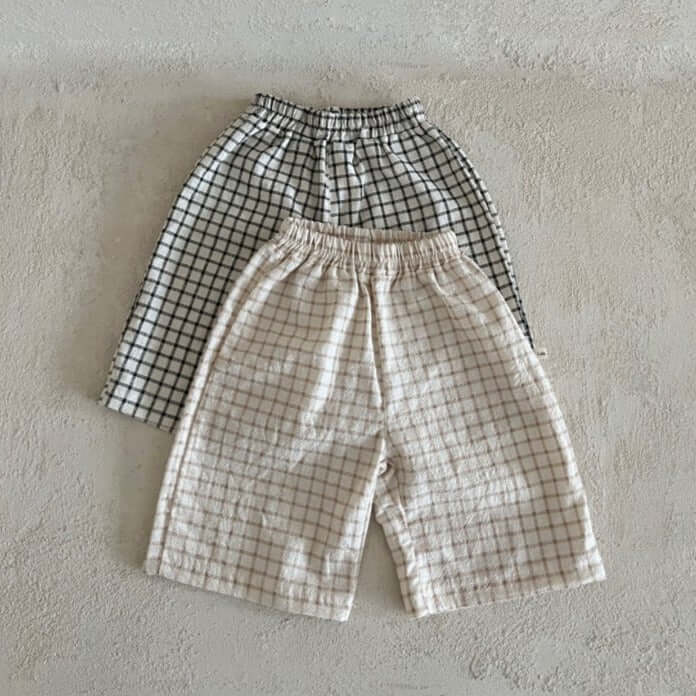 LALA Trousers Checked Cropped Unisex Trousers (Beige Check)