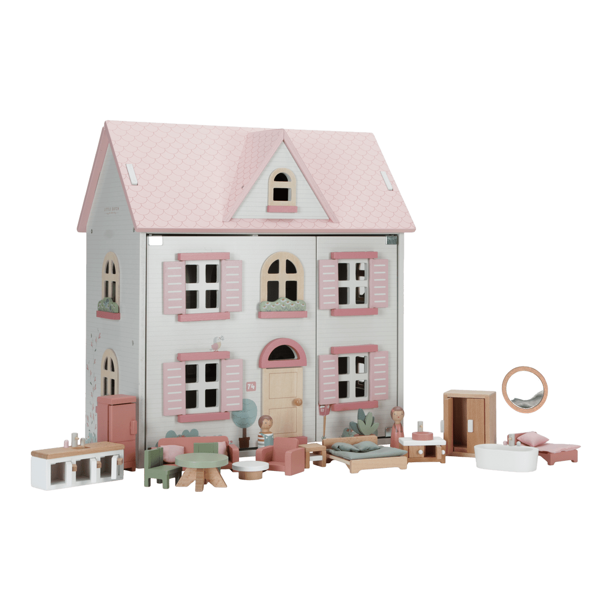 Little Dutch Doll House Little Dutch Pink & White Wooden Doll House with Furniture