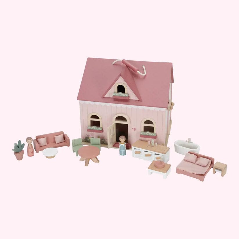 Little Dutch Doll House Little Dutch Portable Wooden Doll House With Furniture (Pink)