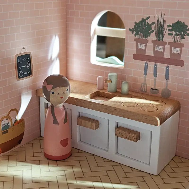 Little Dutch Doll House Little Dutch Portable Wooden Doll House With Furniture (Pink)