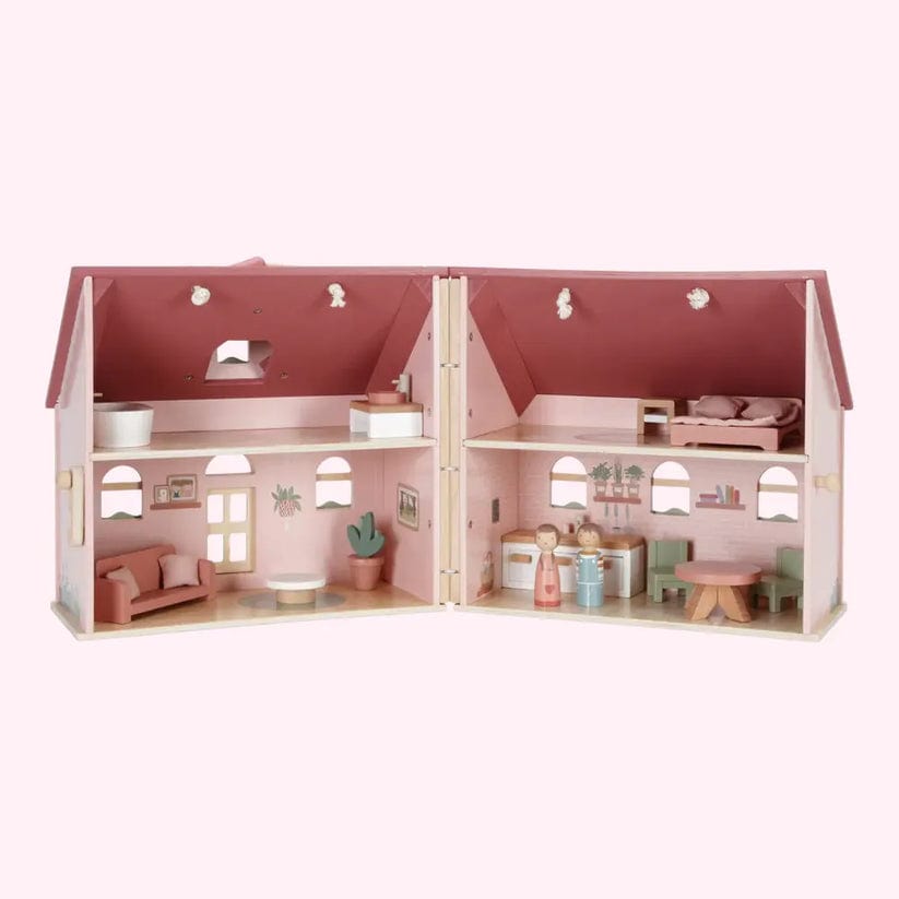 Little Dutch Doll House Little Dutch Portable Wooden Doll House With Furniture (Pink)