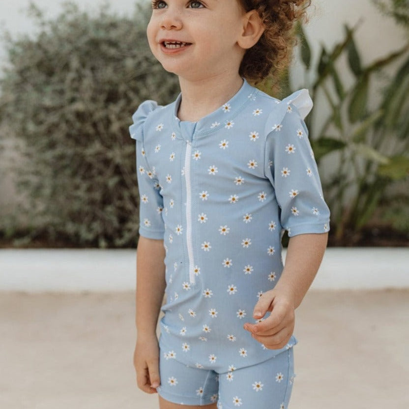 Little Dutch Teddy One Piece Little Dutch Short Sleeve Swimsuit (Blue Daisy)