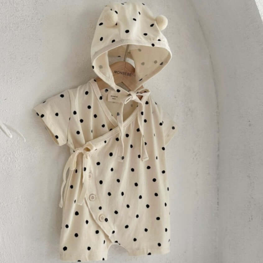 Monbebe Romper Black Dot baby Romper + Bonnet