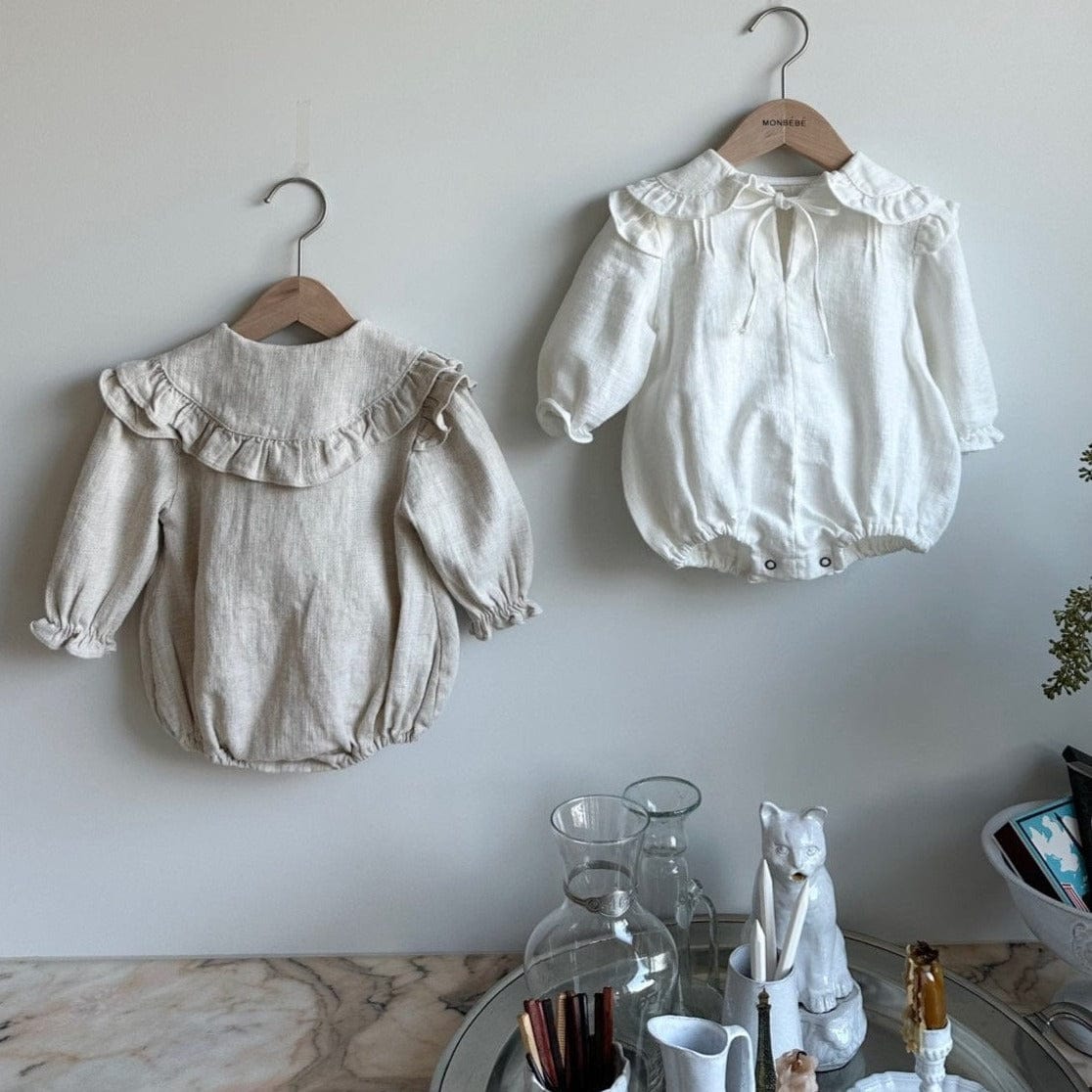 Monbebe Romper Louis Linen Baby Romper (Beige)