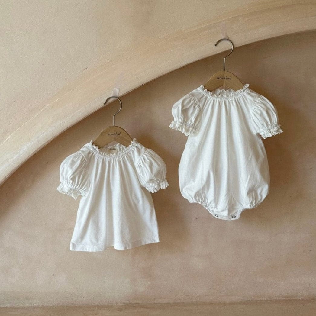 Monbebe Romper Organic Cotton Puffed Sleeve Baby Romper (White)