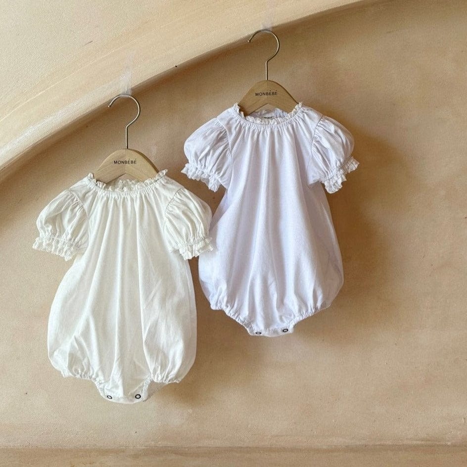 Monbebe Romper Organic Cotton Puffed Sleeve Baby Romper (White)
