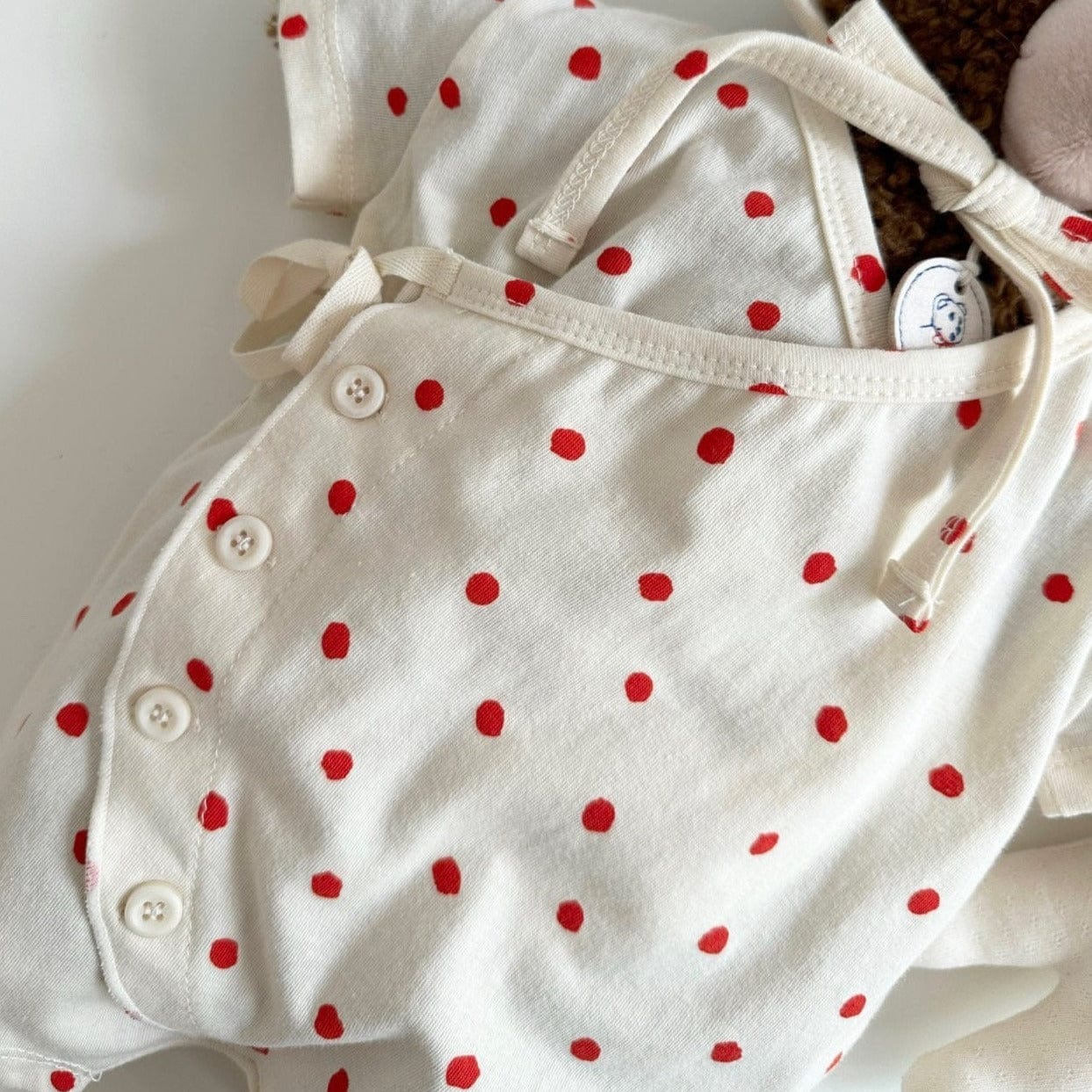 Monbebe Romper Red Dot baby Romper + Bonnet