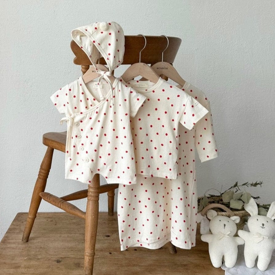 Monbebe Romper Red Dot baby Romper + Bonnet