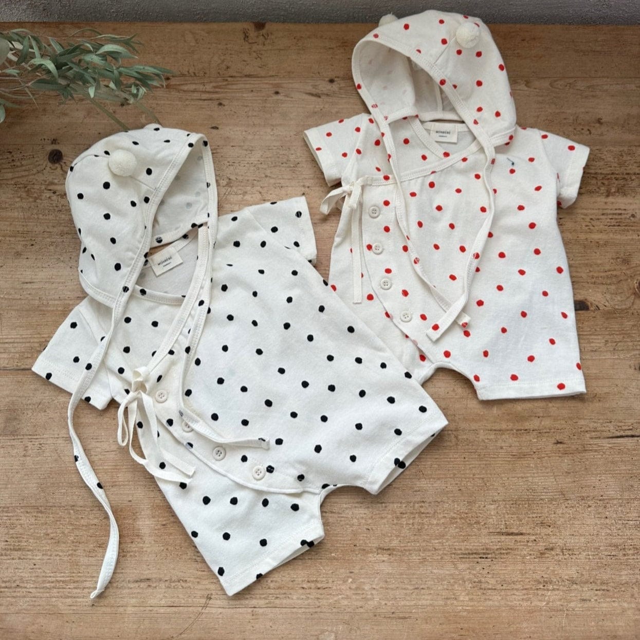Monbebe Romper Red Dot baby Romper + Bonnet