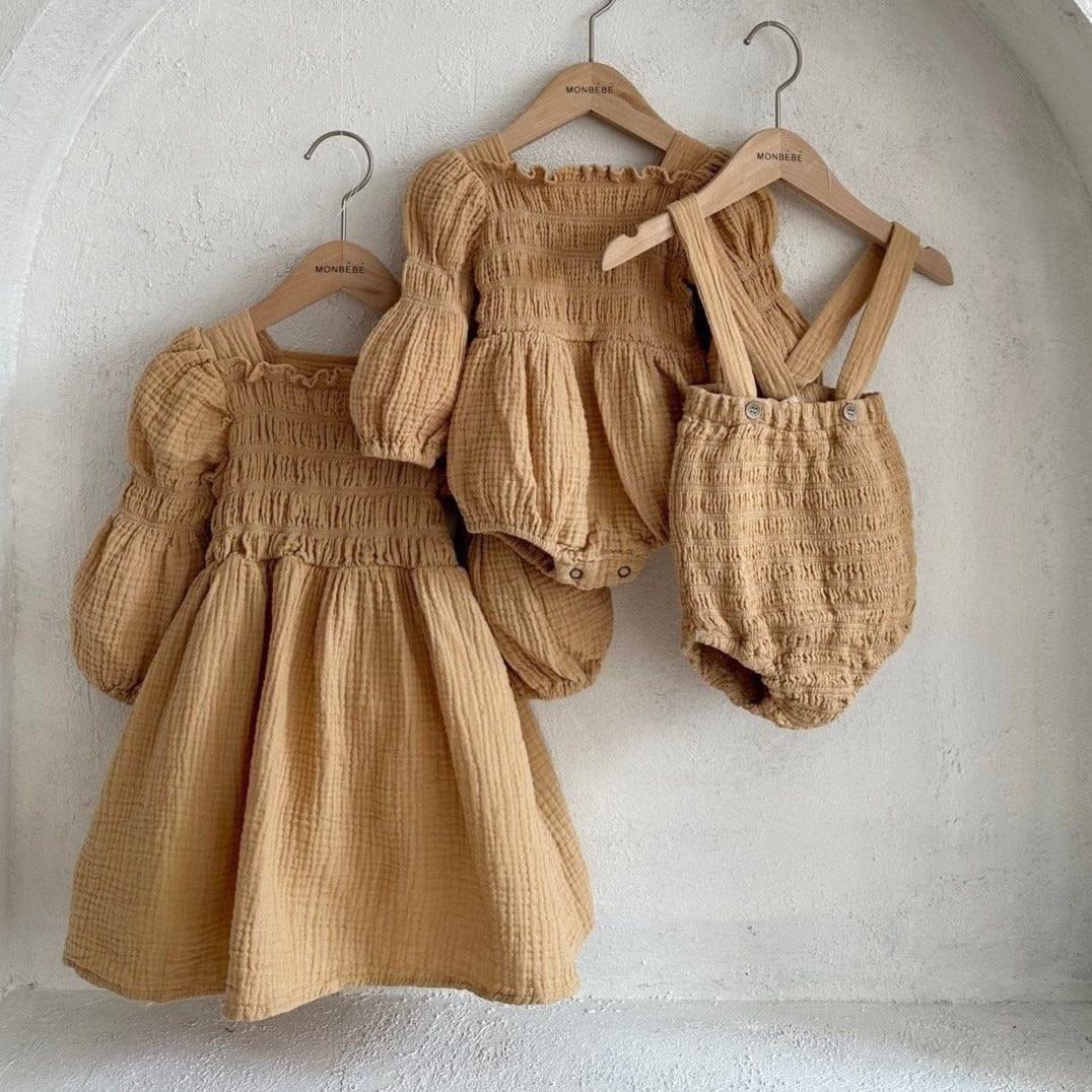 Monbebe Romper Smocked Baby Romper (Mustard)