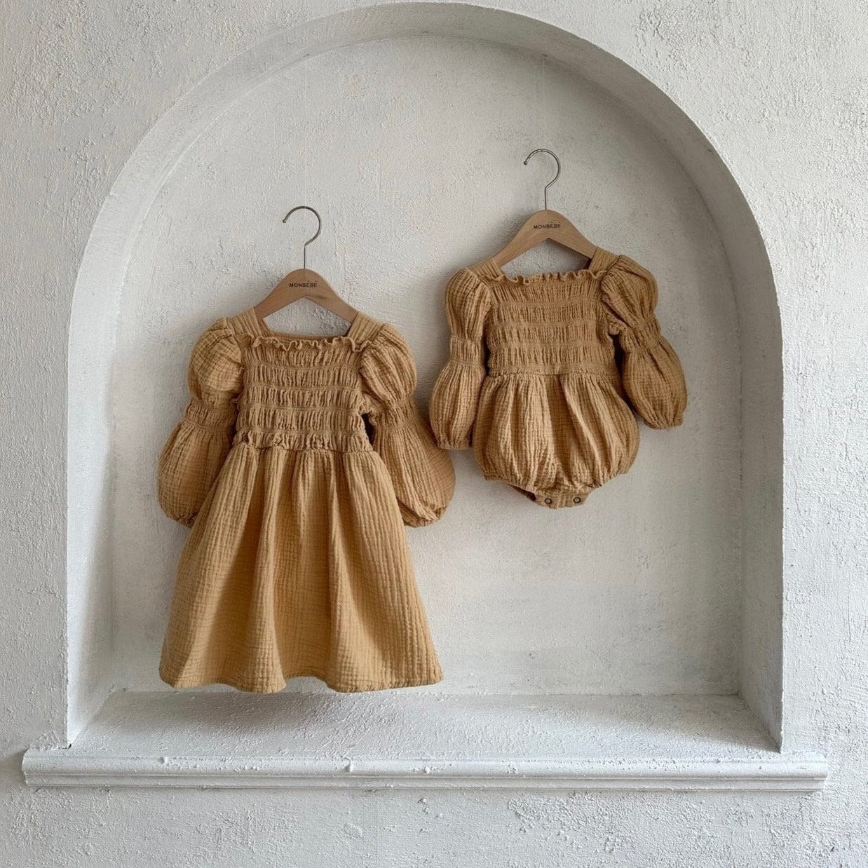 Monbebe Romper Smocked Baby Romper (Mustard)