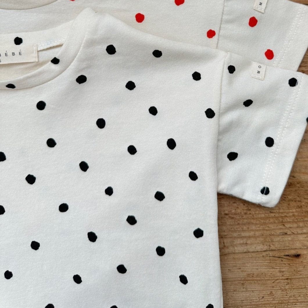 Monbebe T-Shirt Monbebe Unisex Cotton Dot T-Shirt (Beige with Black Dots)