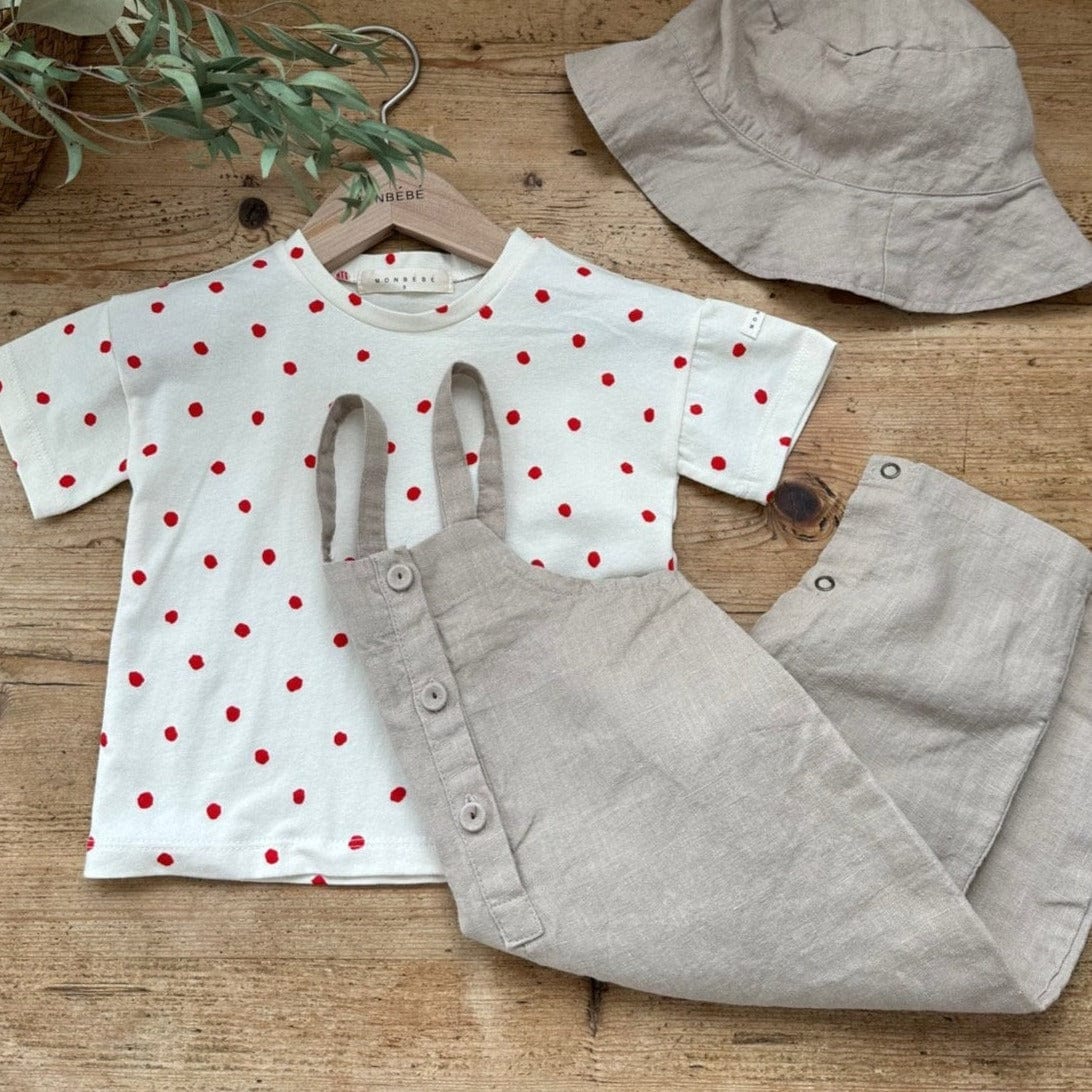 Monbebe T-Shirt Monbebe Unisex Cotton Dot T-Shirt (Beige with Red Dots)