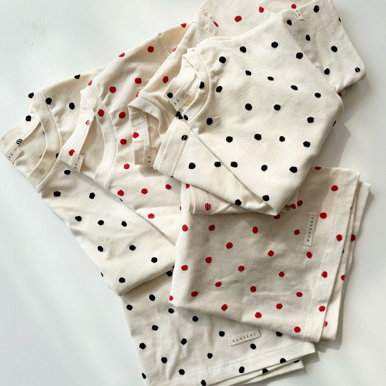 Monbebe T-Shirt Monbebe Unisex Cotton Dot T-Shirt (Beige with Red Dots)