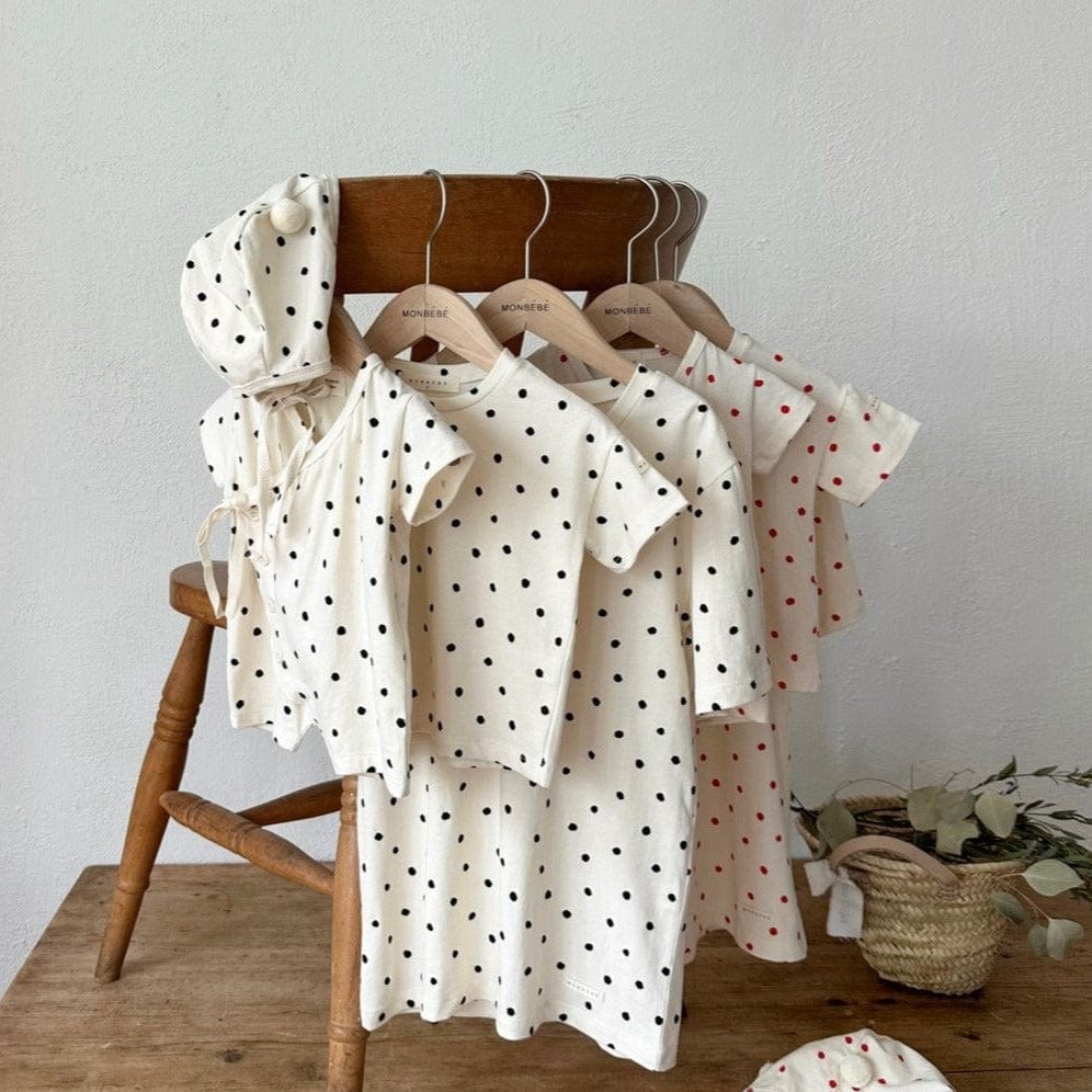 Monbebe T-Shirt Monbebe Unisex Cotton Dot T-Shirt (Beige with Red Dots)