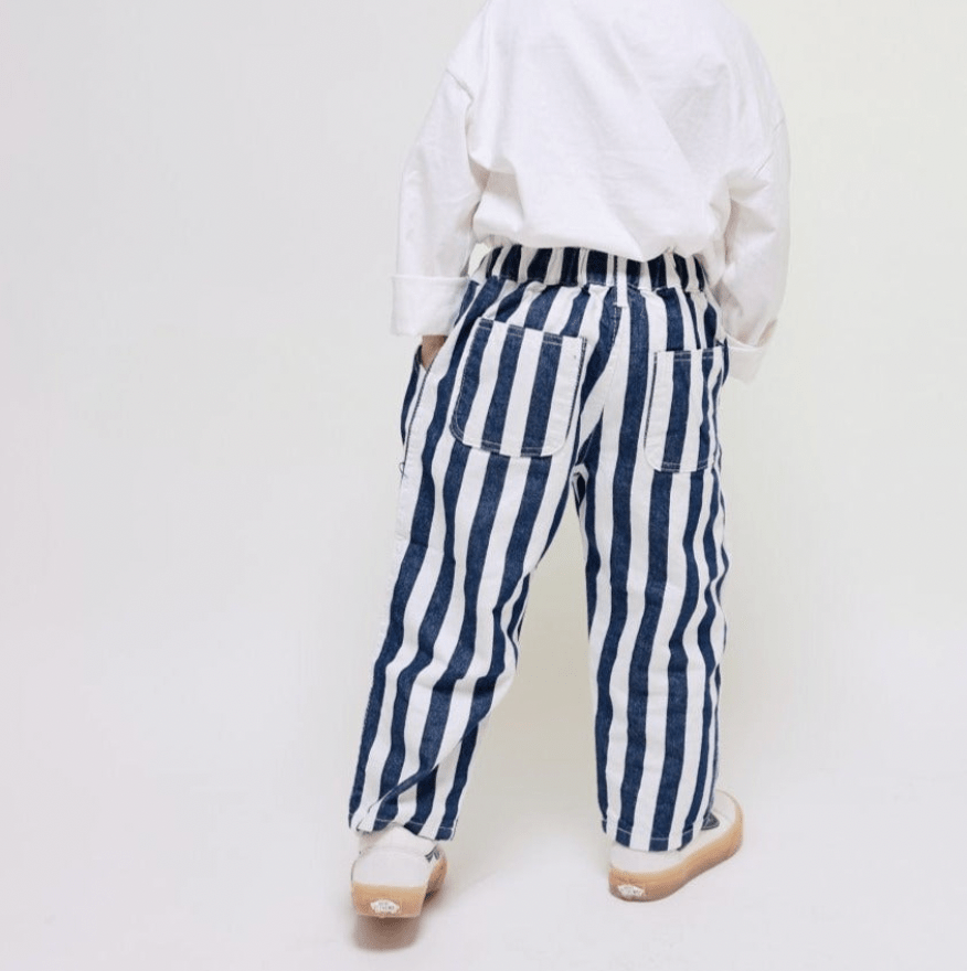 Mooi Store Trousers Wide Stripe Unisex Denim Trousers (Navy Stripe)