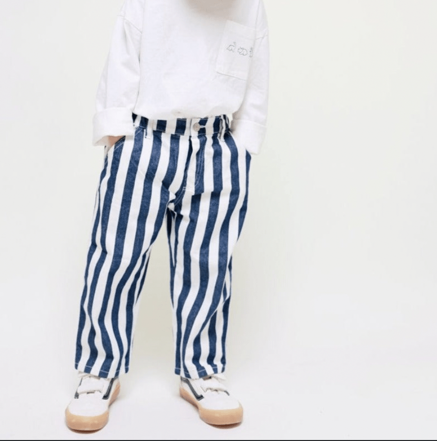 Mooi Store Trousers Wide Stripe Unisex Denim Trousers (Navy Stripe)