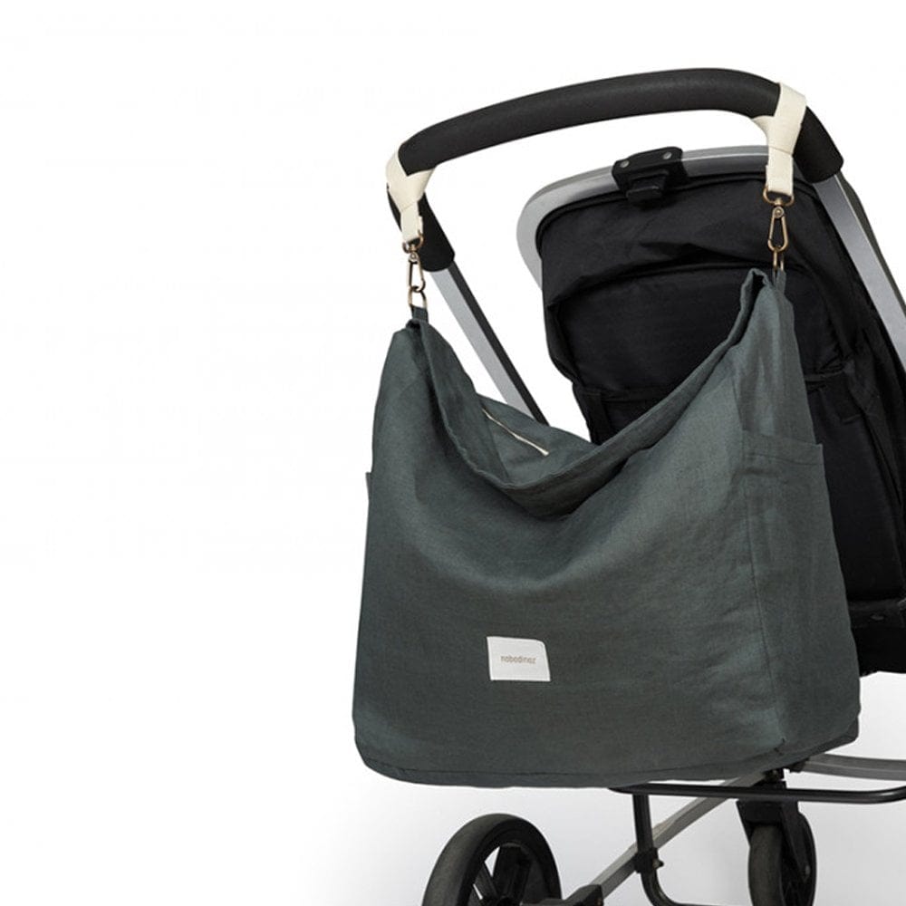 Nobodinoz Changing Bag Lin Francis Linen Stroller Changing Bag (Green Blue)