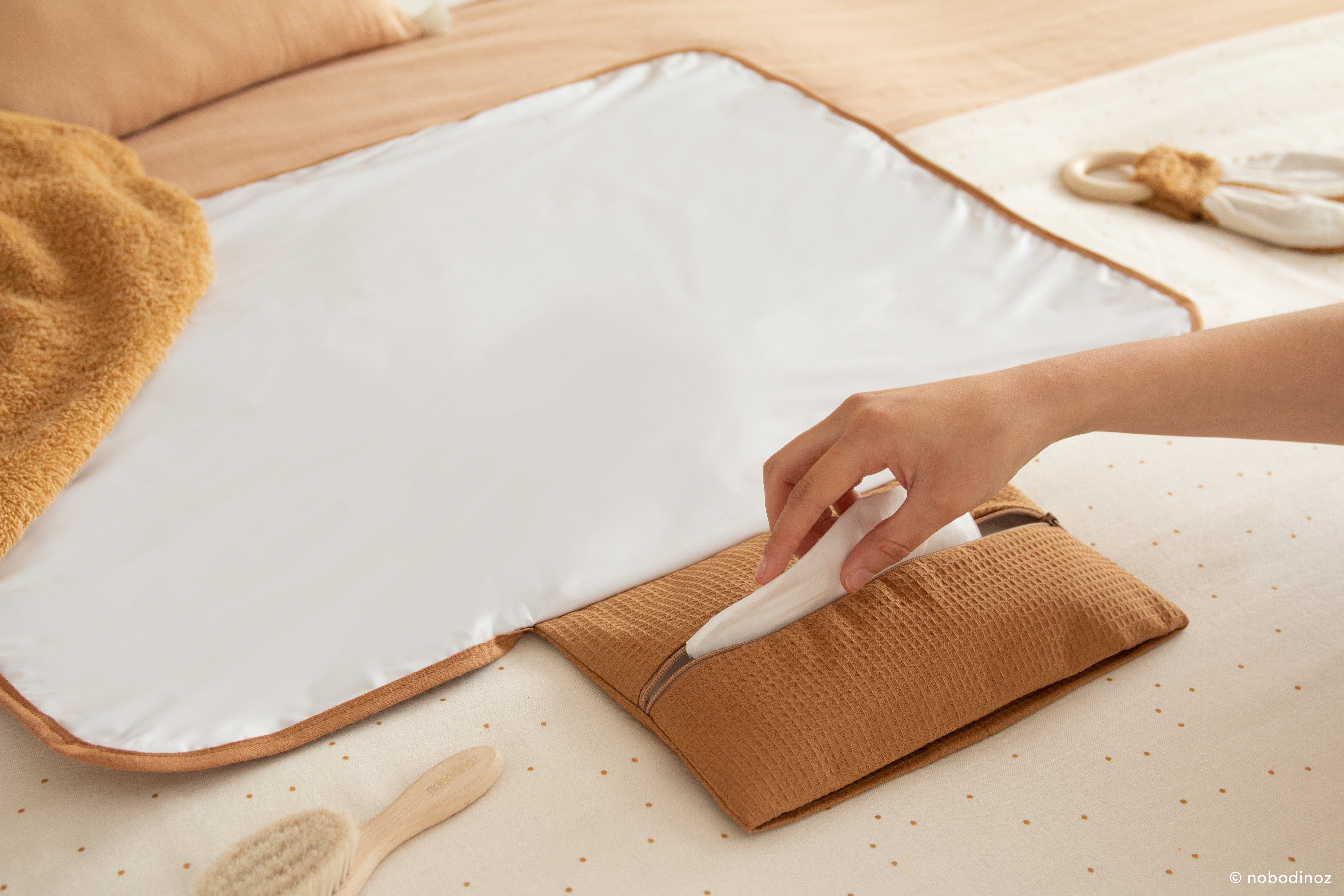 Nobodinoz Changing Mat Motzart Waterproof Changing Pad (Caramel)