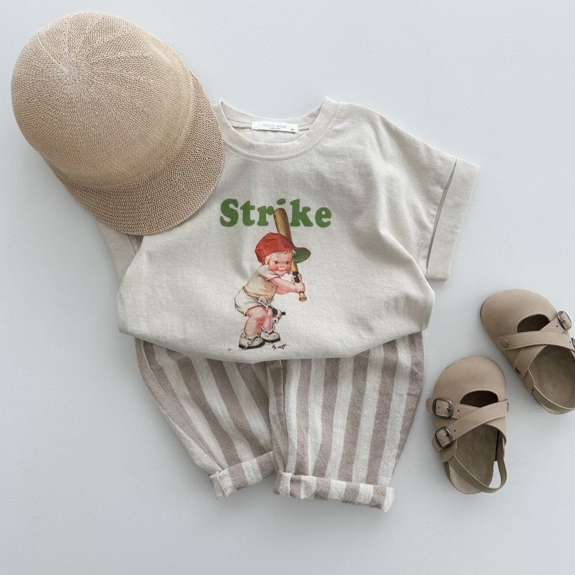 Otto Bebe Trousers Unisex Cotton Summer Stripe Trouser (Beige Wide Stripe)