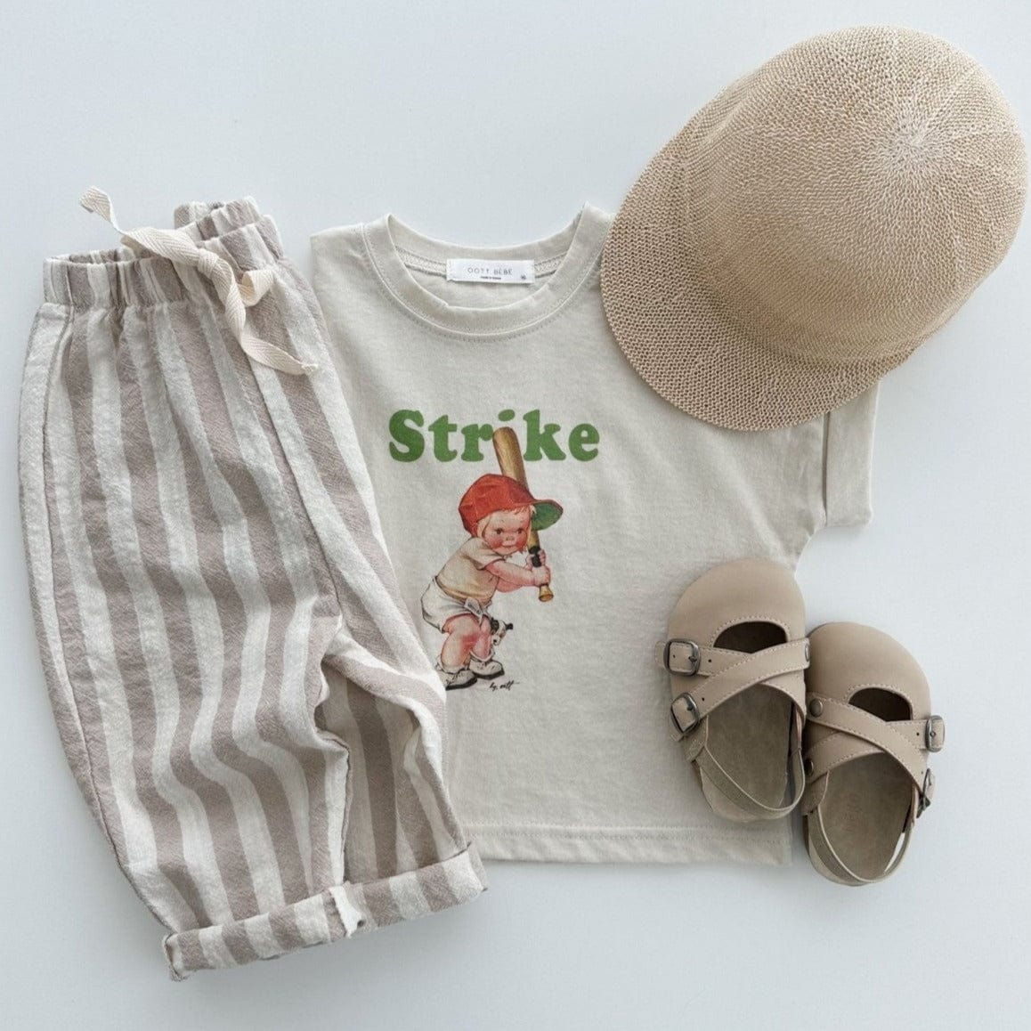 Otto Bebe Trousers Unisex Cotton Summer Stripe Trouser (Beige Wide Stripe)