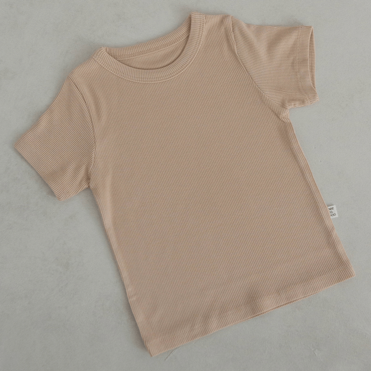 Peekaboo Set Unisex Ribbed Cotton Summer Shorts + T-shirt Set (Beige)