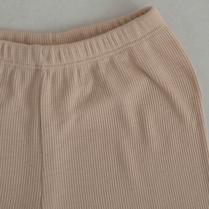 Peekaboo Set Unisex Ribbed Cotton Summer Shorts + T-shirt Set (Beige)