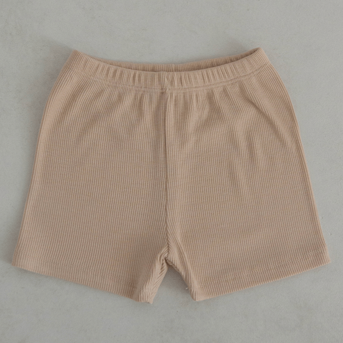Peekaboo Set Unisex Ribbed Cotton Summer Shorts + T-shirt Set (Beige)