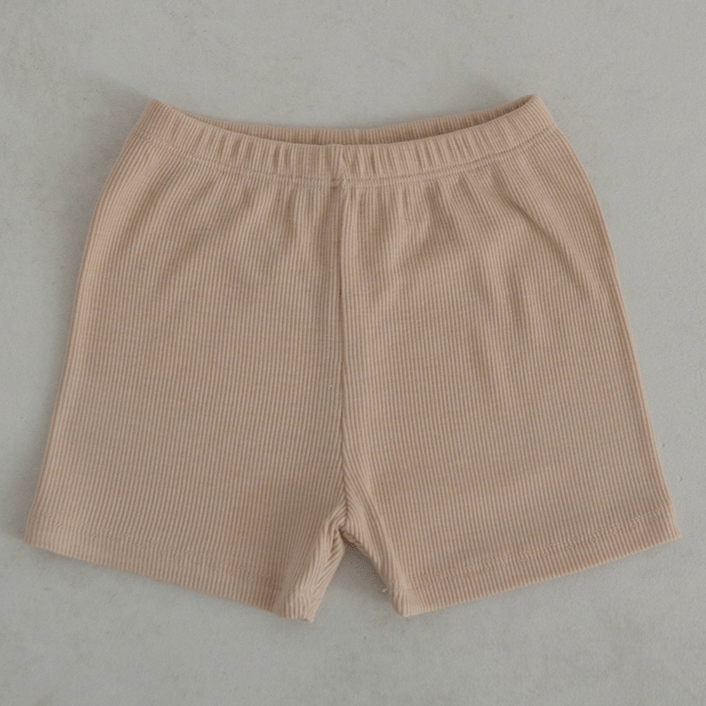 Peekaboo Set Unisex Ribbed Cotton Summer Shorts + T-shirt Set (Camel)