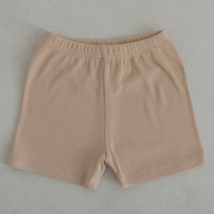 Peekaboo Set Unisex Ribbed Cotton Summer Shorts + T-shirt Set (Khaki)