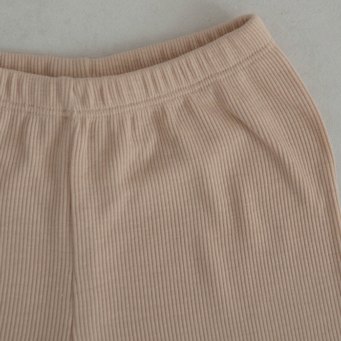 Peekaboo Set Unisex Ribbed Cotton Summer Shorts + T-shirt Set (Khaki)