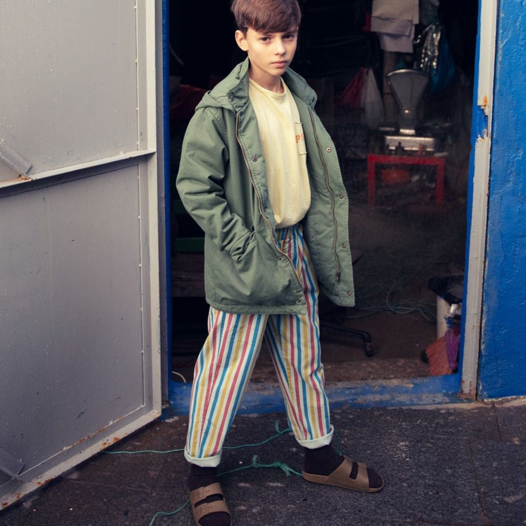 Piupiuchick Trousers Kids Unisex Corduroy Trousers Green Multicolour Stripes