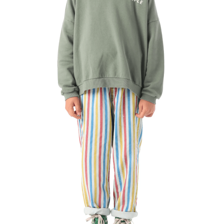 Piupiuchick Trousers Kids Unisex Corduroy Trousers Green Multicolour Stripes