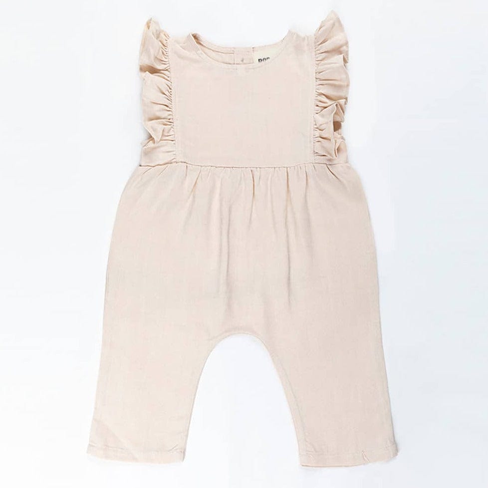 Ponchik Babies + Kids Overall Linen Ruffle Baby Jumpsuit (Beige)