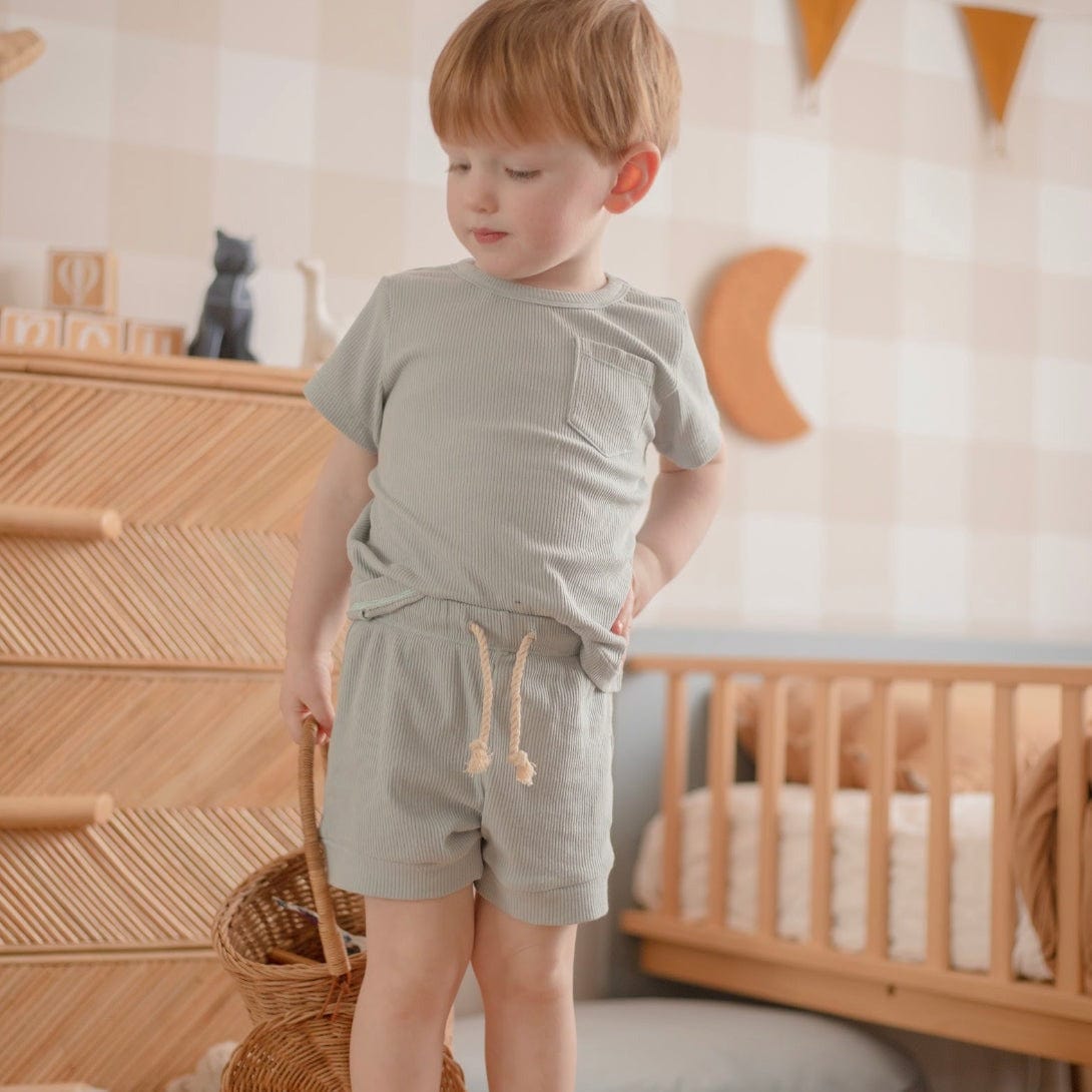 Ponchik Babies + Kids Shorts Unisex Ribbed Cotton Shorts (Artichoke green)