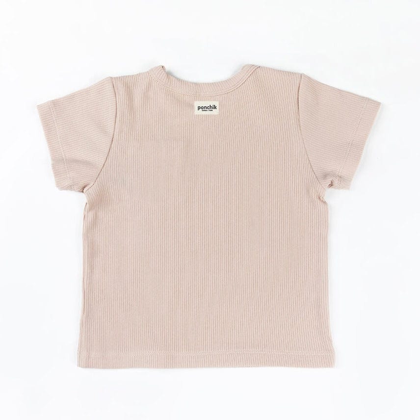 Ponchik Babies + Kids T-Shirt Unisex Ribbed Cotton T-Shirt (Beige)