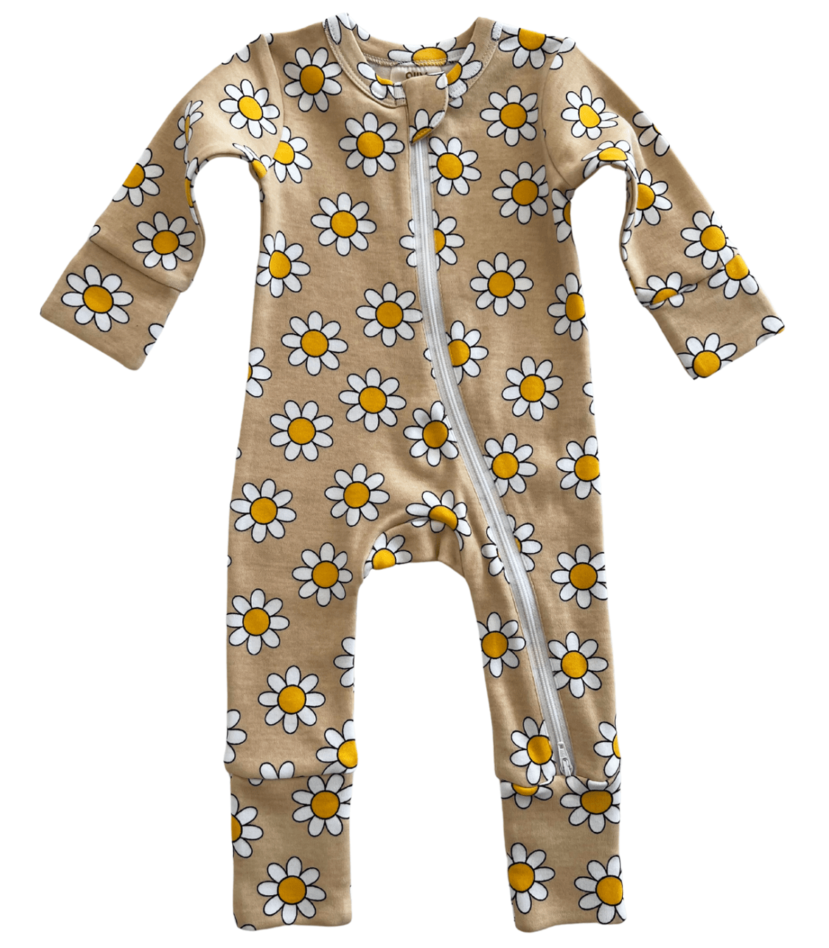 Siix Collection Romper Beige Daisy Organic Cotton Zip Sleepsuit