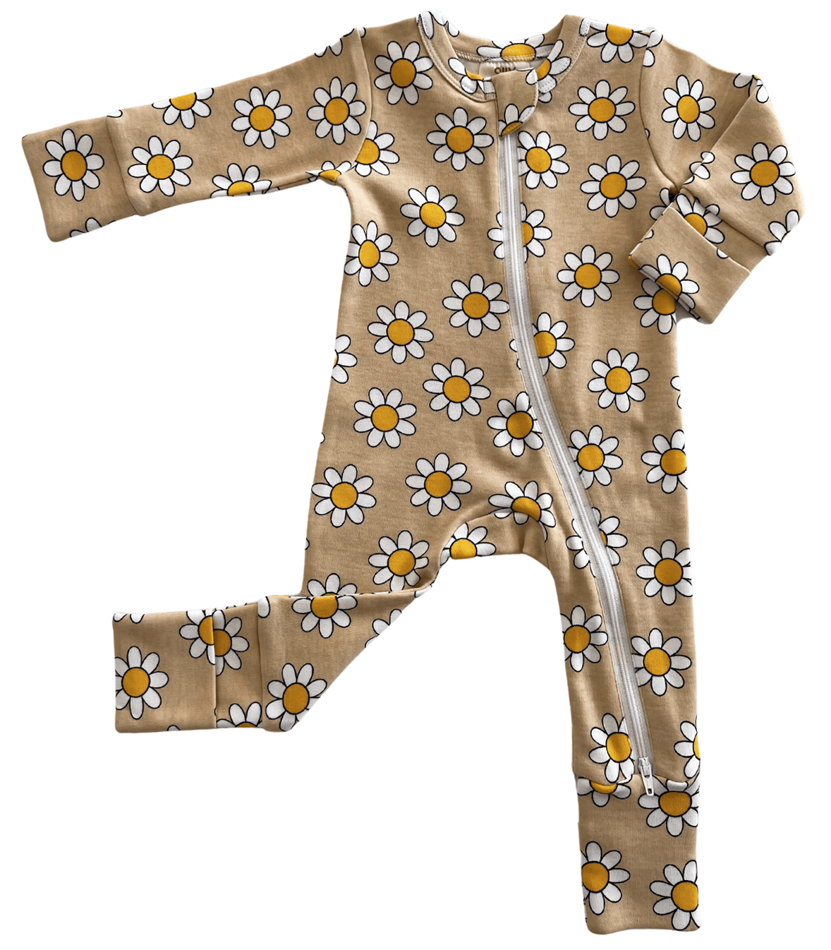Siix Collection Romper Beige Daisy Organic Cotton Zip Sleepsuit