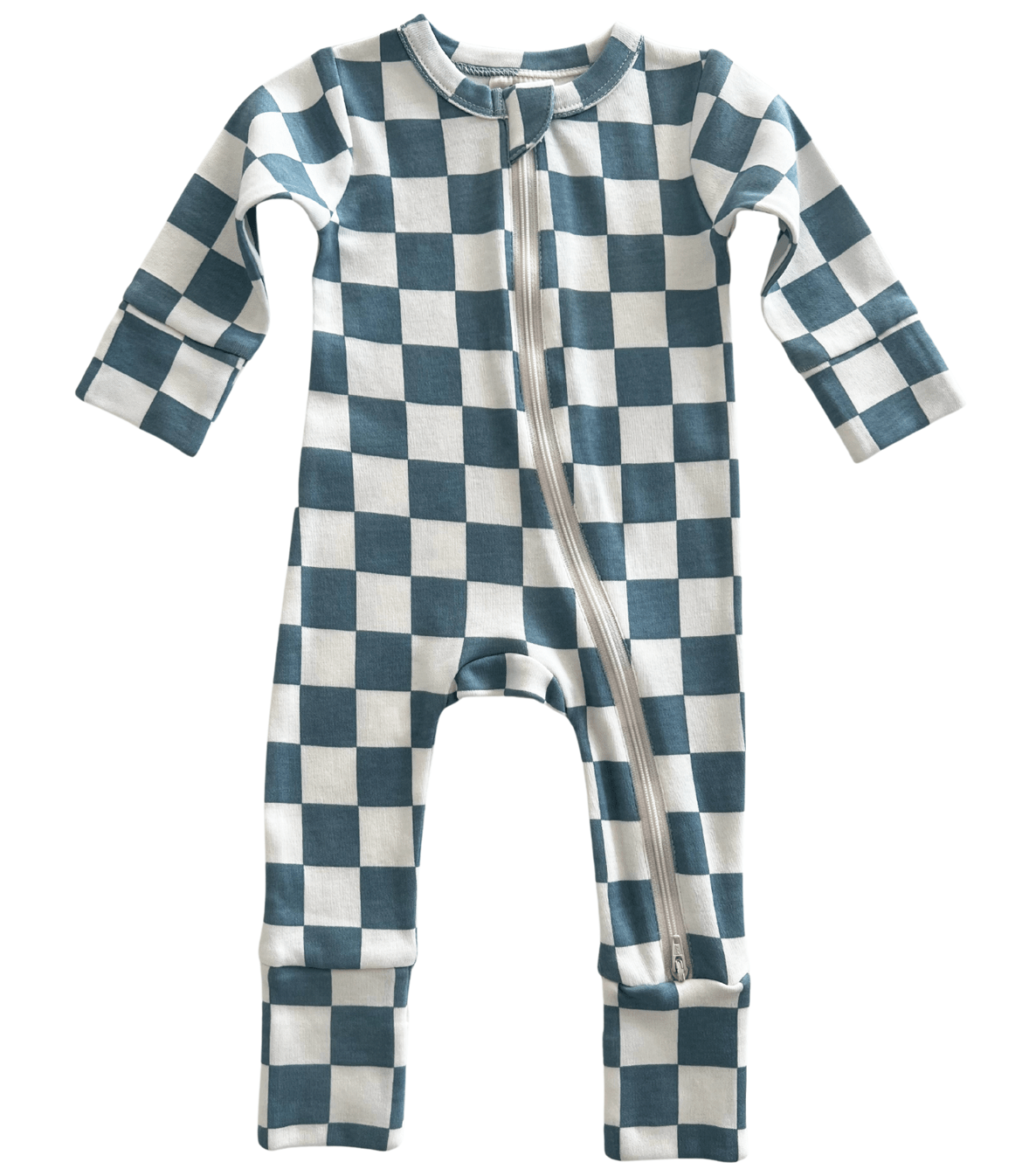 Siix Collection Romper Blue Check Organic Cotton Zip Sleepsuit