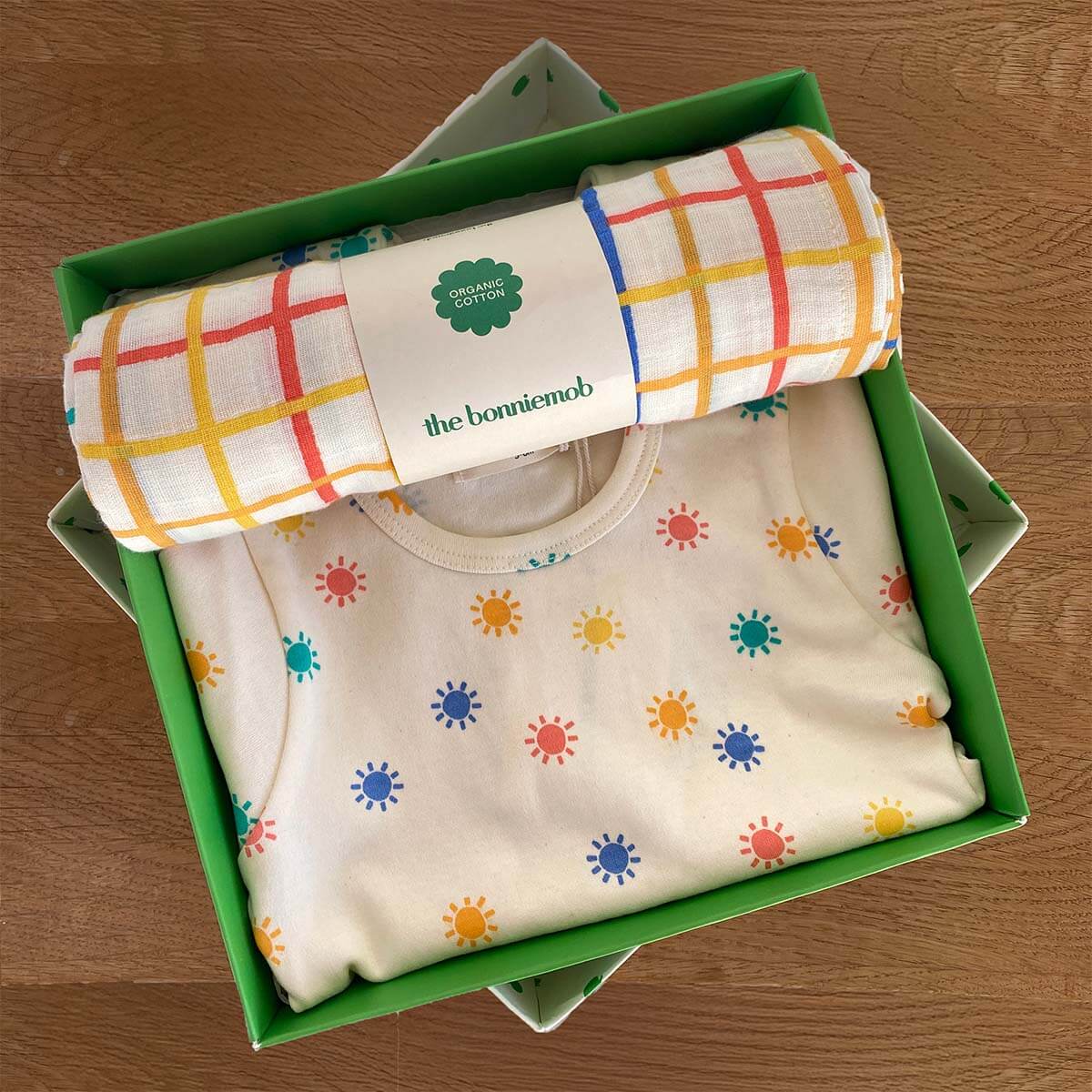 The Bonnie Mob Baby Gift Set The Bonnie Mob Organic Playsuit & Muslin Gift Box - Rainbow Sunshine